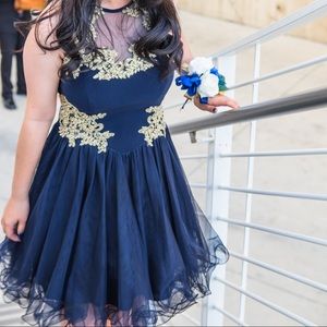 macy's navy blue evening gown